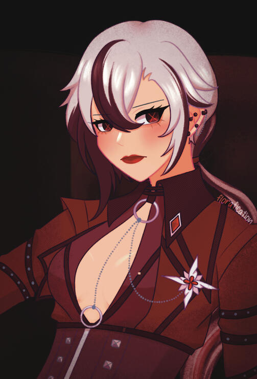 Half body of Arlecchino from Genshin Impact