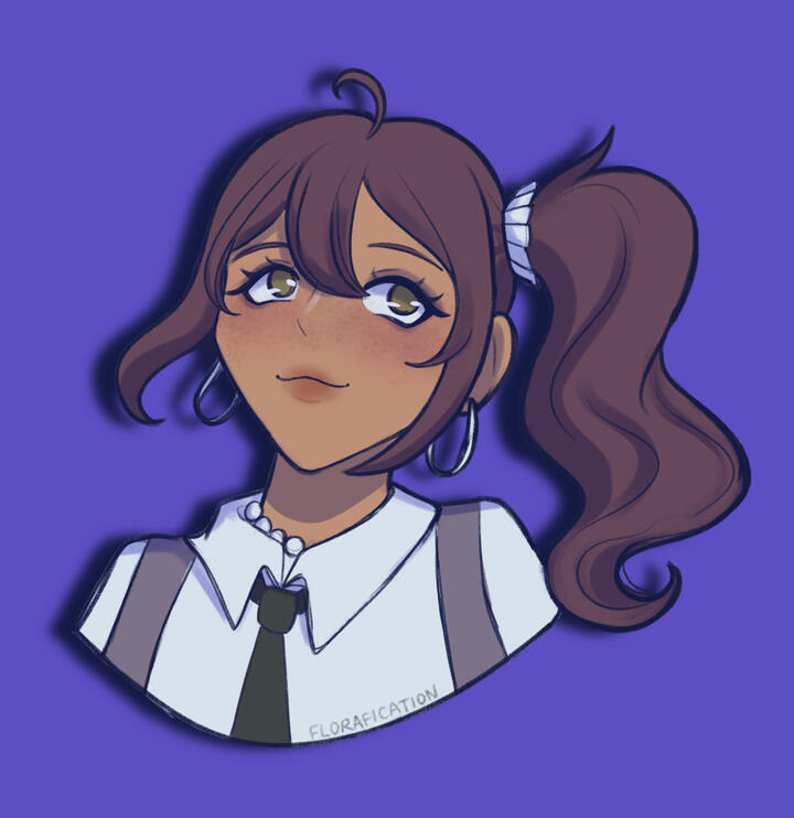 Headshot drawing of @cherraeart's OC Catalina (from ArtFight)